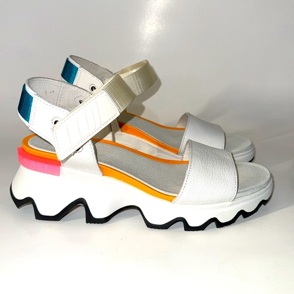 Shoes - Sorel Women's Kinetic Impact Y-Strap High Sandal in white with neon accents
